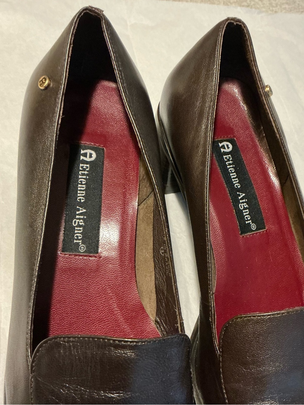 Etienne Aigner Brazil Rich Brown Leather Block Heel Pumps Square Toe Preppy 8.5 - Picture 4 of 13